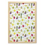 Fruits Wall Art with Frame Kiwi Banana Plums Lemon Orange Pear Grape Apricot Kitchen Food Print Printed Fabric Poster for Bathroom Living Room Dorms 23 x 35 Purple Yellow Ruby by Ambesonne