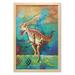 Dinosaur Wall Art with Frame Colorful Illustration of Velociraptor in Prehistoric Natural Wild Environment Printed Fabric Poster for Bathroom Living Room Dorms 23 x 35 Multicolor by Ambesonne