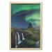 Aurora Borealis Wall Art with Frame Waterfall Kirkjufellsfoss in the Mountains Iceland Picture Night Printed Fabric Poster for Bathroom Living Room Dorms 23 x 35 Multicolor by Ambesonne