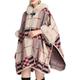 PIKADINGNIS Women s Faux Fur Trim Hood Poncho Faux Rabbit Fur Cape Wrap Shawl Coat Cardigan