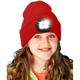 Sinhoon Beanie Hat with Light for Kids Unisex USB Rechargeable Hands Free 4 LED Headlamp Cap Winter Knitted Night Lighted Hat Flashlight Gifts for kids Boys Girls (Red)