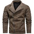 PIKADINGNIS Men s Vintage Cafe Racer Biker Faux Leather Band Collar Motorcycle Jacket