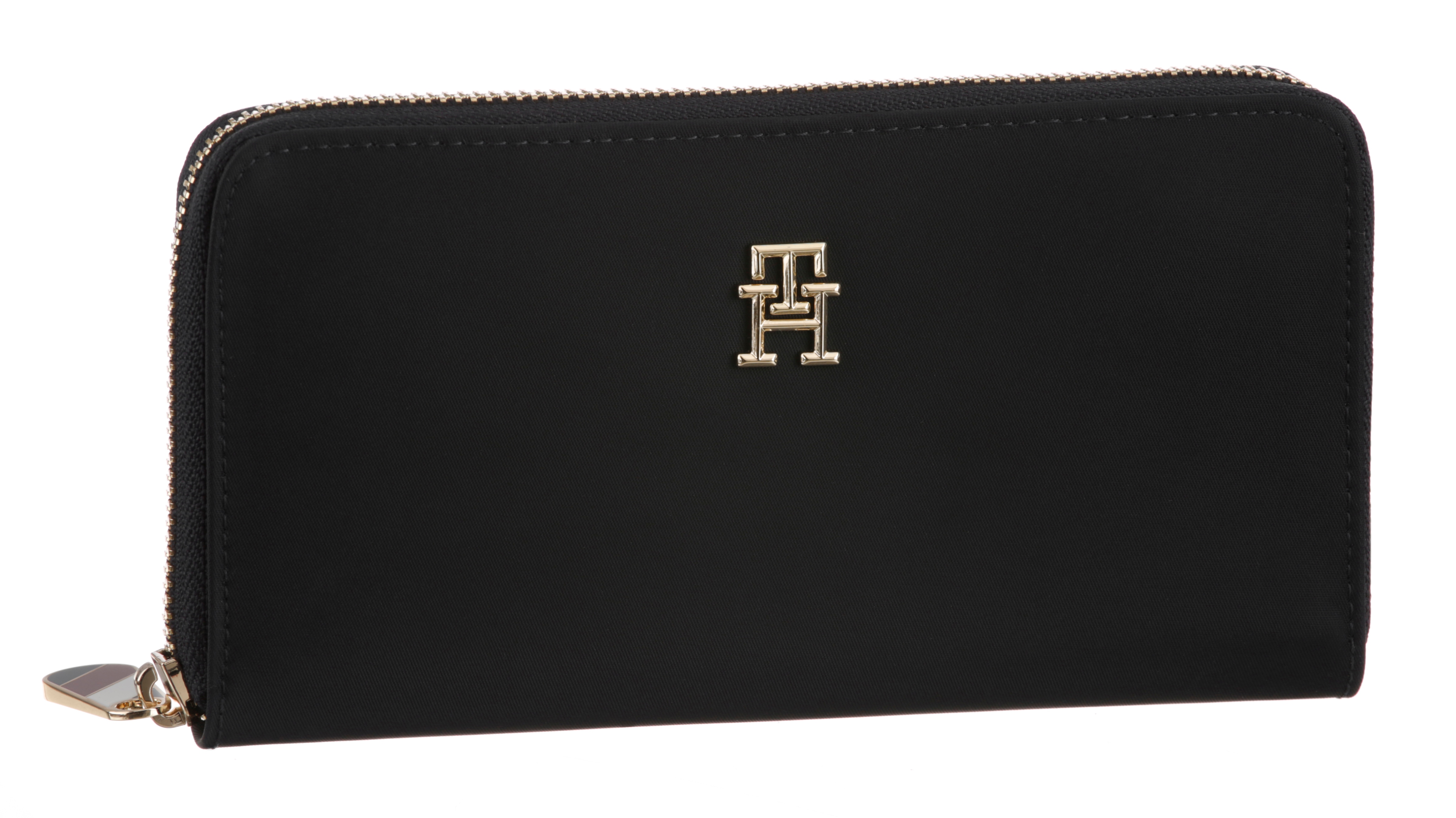 Geldbörse TOMMY HILFIGER "POPPY NEW LARGE ZA WALLET", Damen, schwarz (bds schwarz), Lederimitat, Kleinlederwaren, mit goldfarbenen Details, Topseller