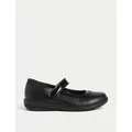 M&S Girls Leather Riptape School Shoes (8 Small - 2 Large) - 10.5SSTD - Black, Black