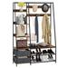 17 Stories Waltraude Steel Hall Tree with0 & Shoe Storage Wood/Metal in Black/Brown/Gray | 71 H x 48 W x 16 D in | Wayfair