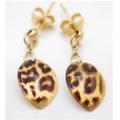 Unique & Rare Vintage 14K Gold Tiger Leopard Pattern Leaf Shaped Earrings, Drop Earrings
