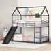 Twin Over Twin Metal House Bunk Bed With Slide,Kids Bed