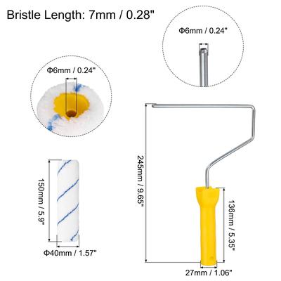 4Pcs Paint Roller Kit, 6Inch 40mm Diameter Acrylic Rollers, Paint Tray, Frame - Yellow, White