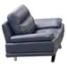 Reni 44 Inch Sofa Chair, Channel Tufted Navy Blue Soft Leather Upholstery