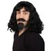 Muskateer | Men s Black Color Wavy Shoulder Length Muskateer Wig with Mustache and Goatee
