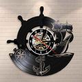 Anchor Ship Naval Compass Vintage Nautical Wall Decor Home Art Wall Clock Sailors Vinyl Record Wall Clock Handmade Sailing Gifts