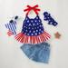 Lilgiuy 2Pcs/Set Toddler Baby Girls 4th of July Outfits Set Sleeveless Tassels Vest Tops+ Ripped Denim Shorts Summer Clothes Clearance