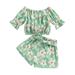 Musuos Baby Girls Floral Off the Shoulder Short Sleeve Ruffle Crop Top Belted Shorts