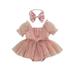 Baby Girl Romper Tulle Tutu Dress Puff Short Sleeve Square Neck Pleated A Line Fairy Dresses Princess Party Sundress