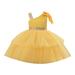 Pageant Party Dress Long Princess Wedding Sloping Collar Sleeveless Double Mesh Skirt With Bow Shoulder A Line Dress For 1 To 8 Years Party Dresses