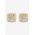 Women's Diamond Accent Squared Two-Tone Gold-Plated Button Earrings by PalmBeach Jewelry in Gold