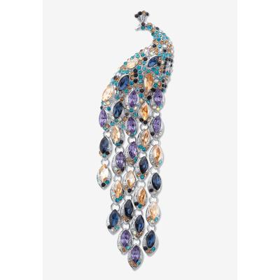 Women's Marquise Cut Multi-Colored Crystal Peacock Pin Silvertone 5 1/2" Length by PalmBeach Jewelry in Yellow