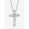 Women's 1.48 Cttw. Pear-Cut And Round Cz Platinum-Plated Sterling Silver Cross Pendant Necklace 18" by PalmBeach Jewelry in Silver