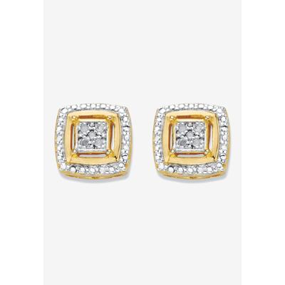 Women's Diamond Accent Squared Two-Tone Gold-Plated Button Earrings by PalmBeach Jewelry in Gold