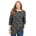 Plus Size Women's Perfect Printed Elbow-Sleeve Boatneck Tee by Woman Within in Black Bandana Paisley (Size 30/32) Shirt