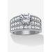 Women's 3.18 Tcw Round Cz Stainless Steel Three Row Pave Engagement Ring by PalmBeach Jewelry in Silver (Size 10)