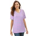 Plus Size Women's Perfect Printed Short-Sleeve V-Neck Tee by Woman Within in White Multi Mini Stripe (Size L) Shirt