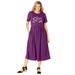 Plus Size Women's Short-Sleeve Scoopneck Empire Waist Dress by Woman Within in Plum Purple Plaid Cats (Size 3X)