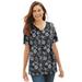 Plus Size Women's Perfect Printed Short-Sleeve V-Neck Tee by Woman Within in Black Bandana Paisley (Size S) Shirt