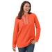 Plus Size Women's Embroidered Thermal Henley Tee by Woman Within in Pumpkin Vine Embroidery (Size 4X) Long Underwear Top