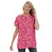Plus Size Women's Perfect Printed Short-Sleeve Crewneck Tee by Woman Within in Rose Pink Bandana Paisley (Size S) Shirt