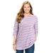 Plus Size Women's Perfect Printed Elbow-Sleeve Boatneck Tee by Woman Within in White Multi Mini Stripe (Size 26/28) Shirt