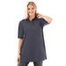 Plus Size Women's Elbow Short-Sleeve Polo Tunic by Woman Within in Heather Navy (Size L) Polo Shirt