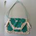 Anthropologie Bags | Anthropologie Ibban Boho Beaded Linen Purse With Turquoise Flowers. | Color: Cream/Green | Size: 15” X10”