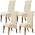 Dining Chair Covers Set of 4 - Velvet XL Chair Covers for Dining Chairs 4, Stretch High Back Dining Chair Slipcovers Chair Protector Cover for Dining Room Wedding Hotel Banquet Party (Velvet Beige)