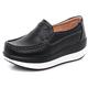 Women's Real Leather Slip-on Shoes Wedge Moccasin Loafers Wedge Walking Trainers Platform Sneaker (Black, Adult, Women, Numeric_5_Point_5, Numeric, UK_Footwear_Size_System, Medium)