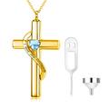 SOULMEET Crystal Cross Necklace for Ashes, Gold Plated Silver I Love You Forever Birthstone December Cross Urn Necklaces for Ashes Keepsake Cremation Jewelry for Pet Human Ashes