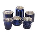 Koyal Wholesale Navy Blue Mixed Mercury Glass Candle Holders, 6−Pack, Mismatched Candle Holders for Candle Votives