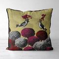 Red & Gold Pillow Cover Handmade Designer Cushion For Elegant Home Decor, Eurosham Toss Double Sided Bird Print Botanical Cushion