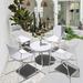 Corrigan Studio® Harbert Round 4 - Person Outdoor Dining Set w/ Cushions Metal in White | 27.55 W x 27.55 D in | Wayfair