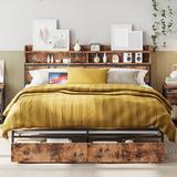17 Stories Cleisthenes Storage Bed Frame w/ Bookcase Headboard & Drawer Wood in Black/Brown | 45.2 H x 55.5 W x 81.7 D in | Wayfair