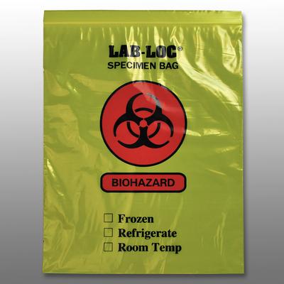 LK Packaging LAB221215YE Lab-Loc Reclosable 2-Wall Specimen Bags - 12" x 15", Polyethylene, Yellow Tint