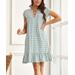 Suzanne Betro Dresses Women's Casual Dresses 101 - Dusty Aqua & Ivory Stripe Lace-Up Notch Neck Mini Dress - Women & Plus