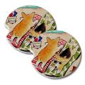 KuzmarK Sandstone Car Drink Coaster (set of 2) - Beach Corgis Welsh Corgi Dog Art by Denise Every