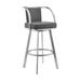 Ovn 30 Inch Swivel Barstool Chair, Gray Faux Leather, Stainless Steel Frame