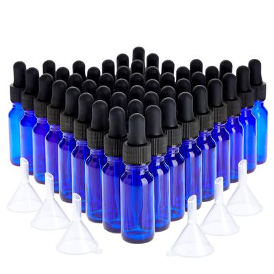 48 Count 0.5 oz Blue Glass Dropper Bottles and 6 Funnels (15 ml, 54 Pieces)