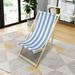 Stripe- Folding Chaise Lounge Chair with Thick interior Sponge and Backrest Adjustable Recliner Chair with Wooden Frame Support and Piped Edges for Sunbathing Camping Pool Beach Patio