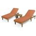 Afuera Living Outdoor Wood 3-Pc Chaise Lounge Set Cushion Teak/Orange