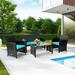 4 Pcs Outdoor Patio Furniture Sets PE Rattan Conversation Set Table&Chair Set w/ Turquoise Cushions