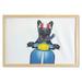 Dog Driver Wall Art with Frame Quirky French Bulldog on a Scooter Goggles Rocker Puppy Printed Fabric Poster for Bathroom Living Room Dorms 35 x 23 Charcoal Grey Blue by Ambesonne
