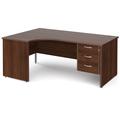 Tully Panel End Left Hand Ergonomic Office Desk 3 Drawers, 180wx120/80dx73h (cm), Walnut, Express Delivery